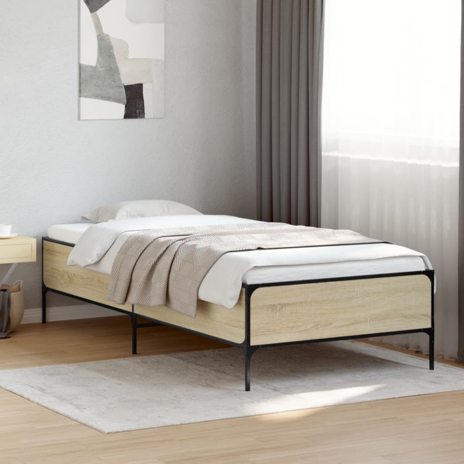 Estructura cama madera ingeniería metal roble Sonoma 75x190