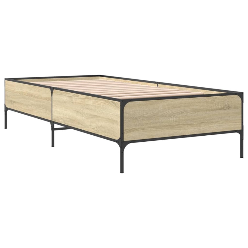 Estructura cama madera ingeniería metal roble Sonoma 75x190