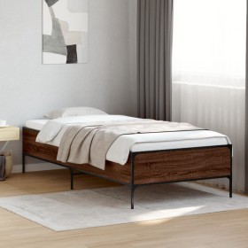 Estructura cama madera ingeniería metal marrón roble 90x190
