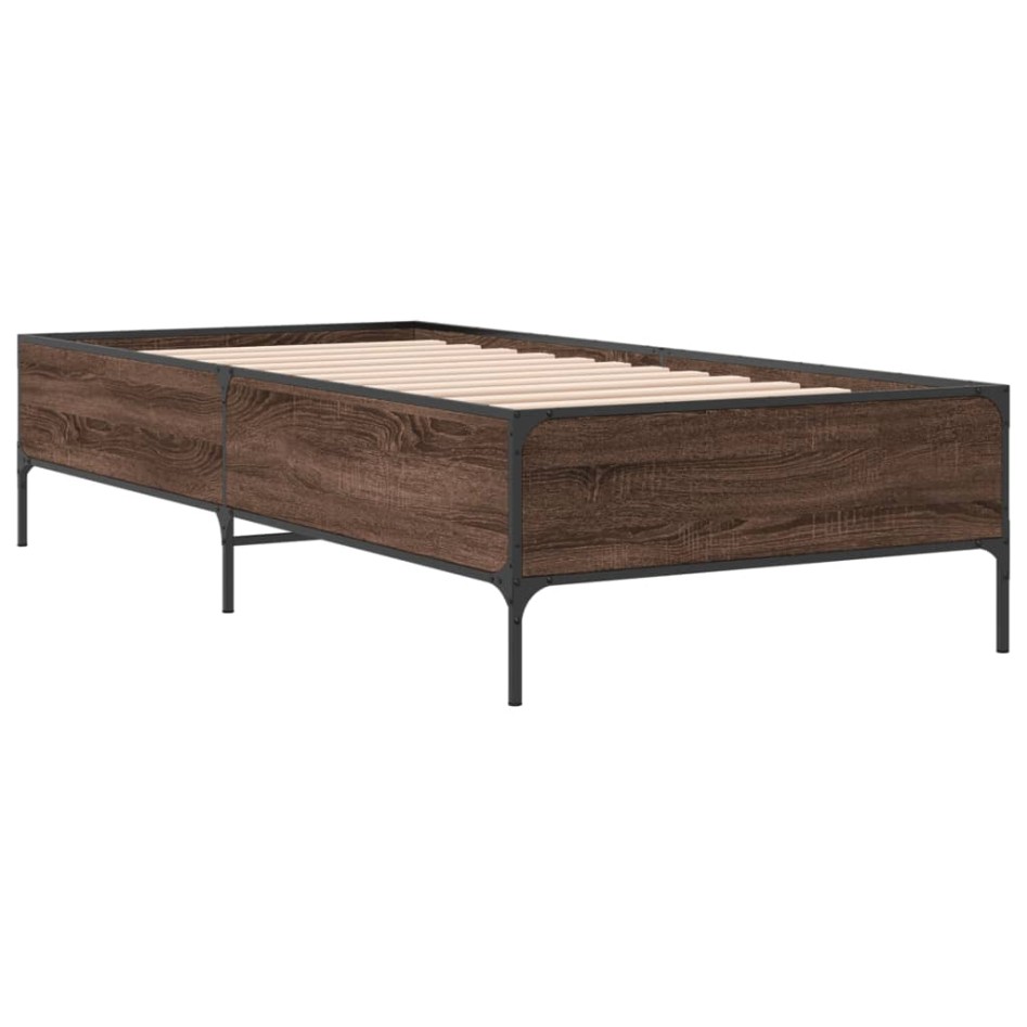 Estructura cama madera ingeniería metal marrón roble 90x190