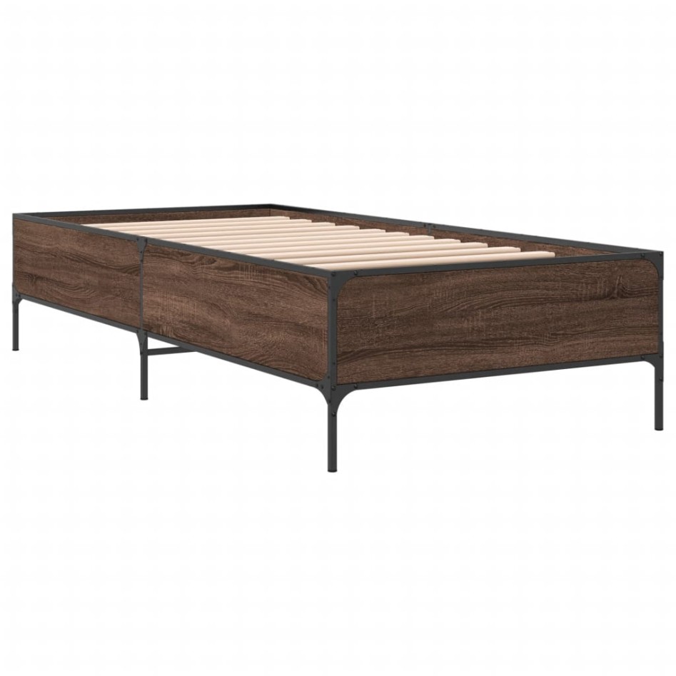 Estructura cama madera ingeniería metal marrón roble 90x190