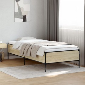 Estructura cama madera ingeniería metal roble Sonoma 90x200