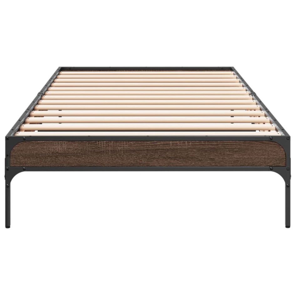 Estructura cama madera ingeniería metal marrón roble 100x200