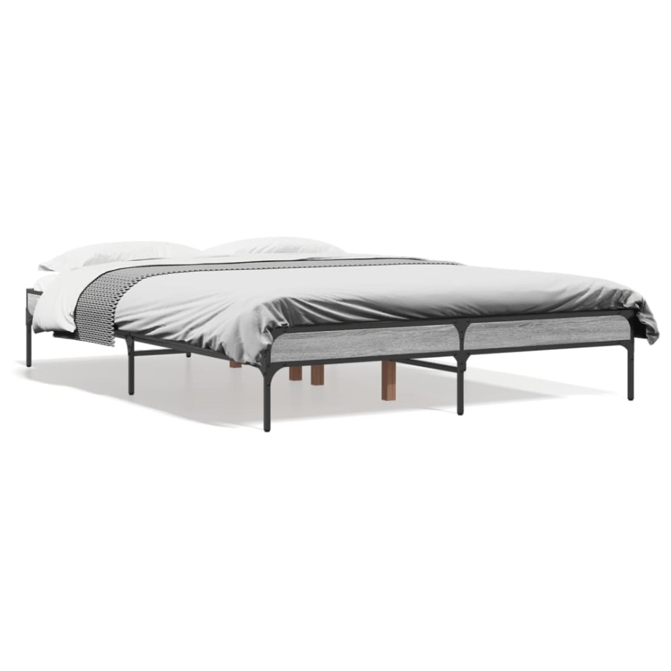 Estructura cama madera ingeniería metal gris Sonoma 120x200