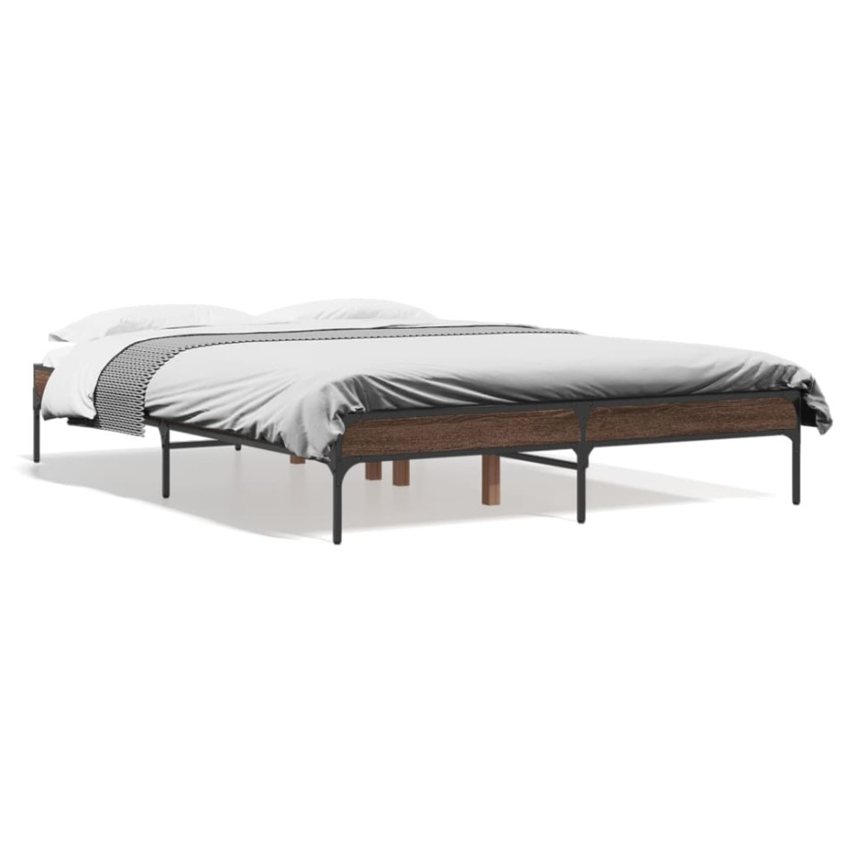 Estructura cama madera ingeniería metal marrón roble 135x190