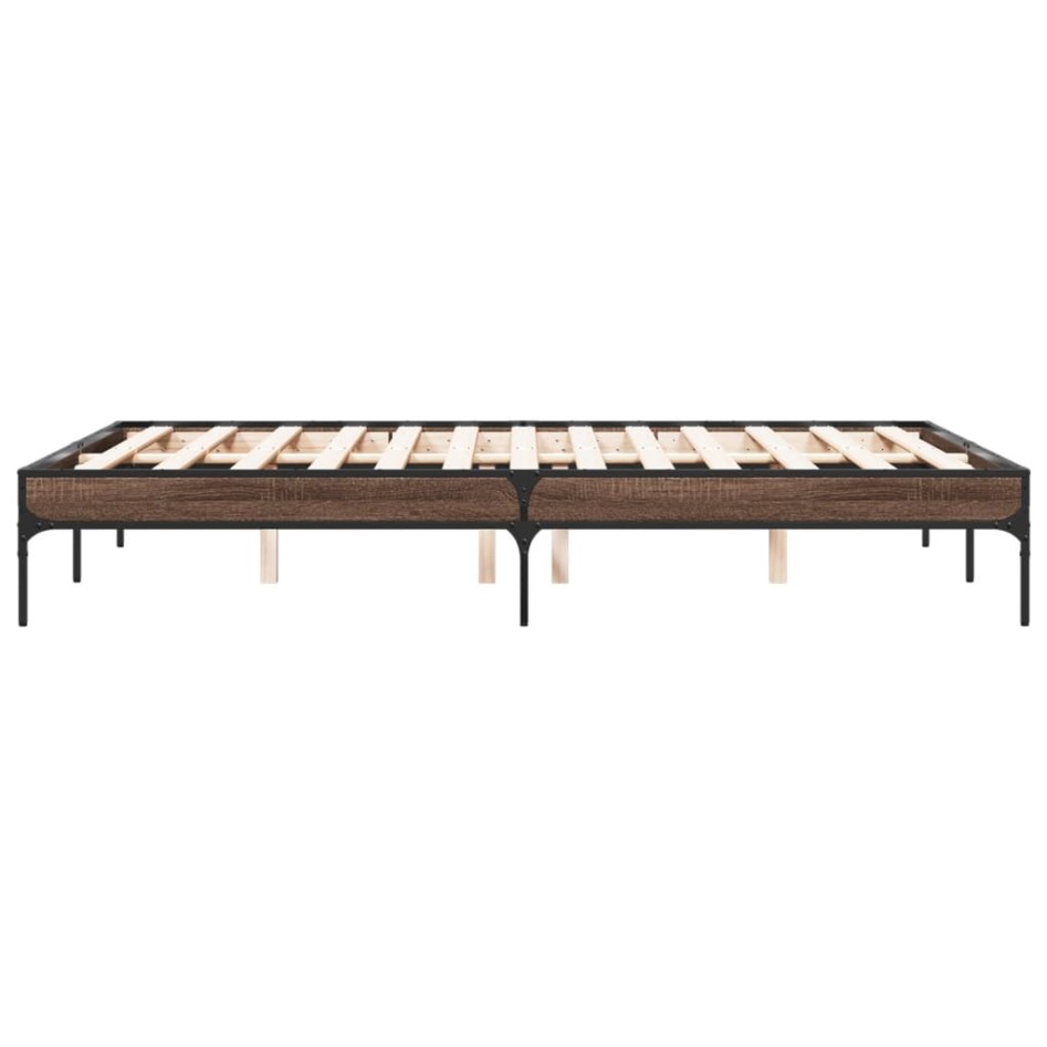 Estructura cama madera ingeniería metal marrón roble 135x190