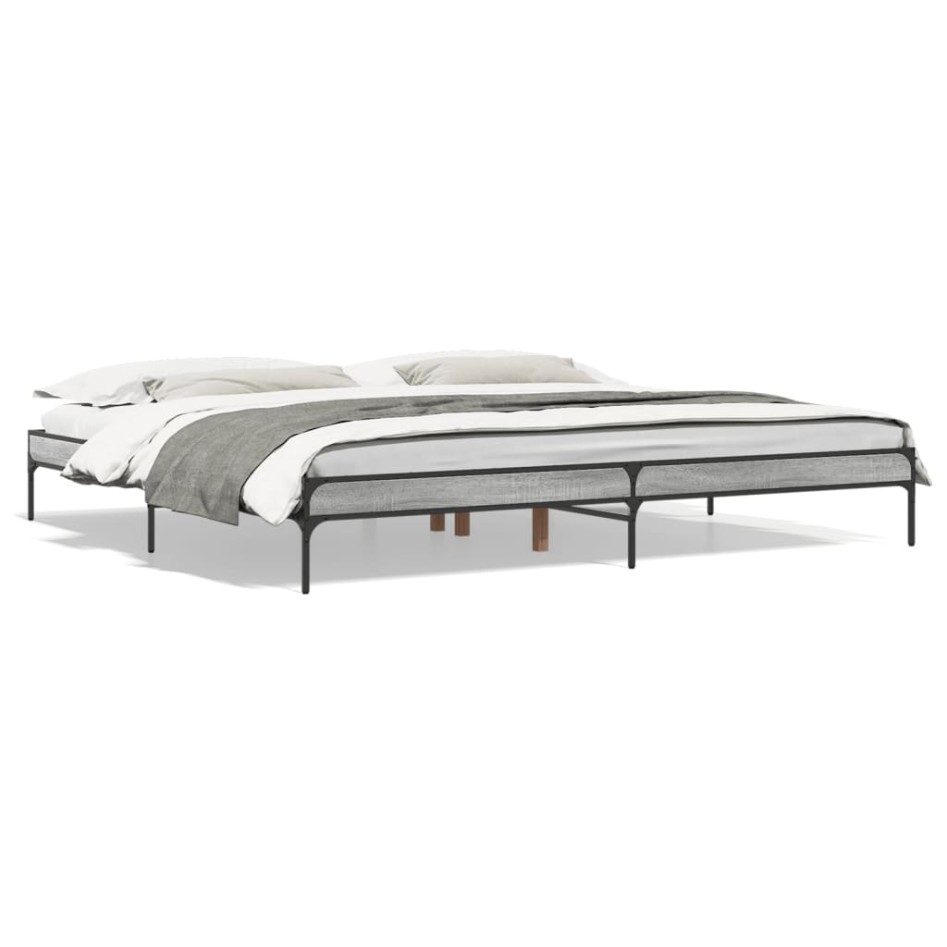 Estructura cama madera ingeniería metal gris Sonoma 200x200