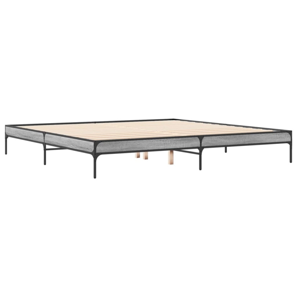 Estructura cama madera ingeniería metal gris Sonoma 200x200