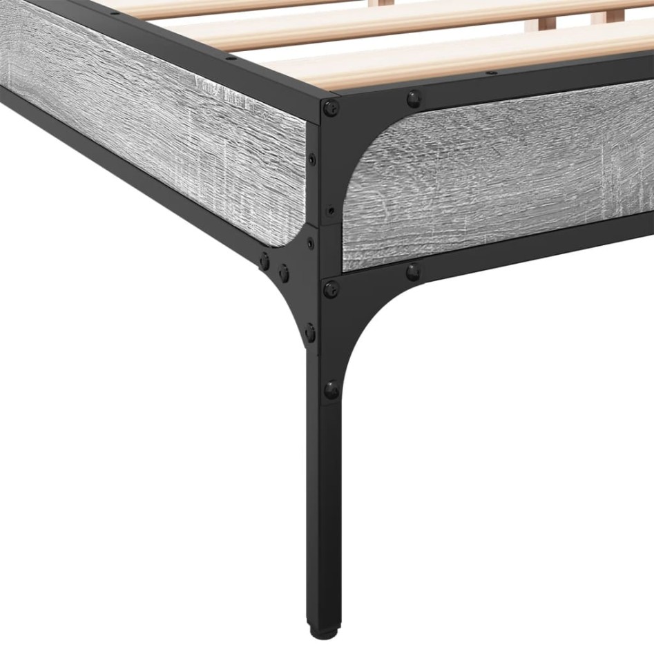 Estructura cama madera ingeniería metal gris Sonoma 200x200
