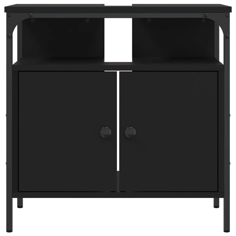 Armario para lavabo de baño madera ingeniería negro 60x30x60