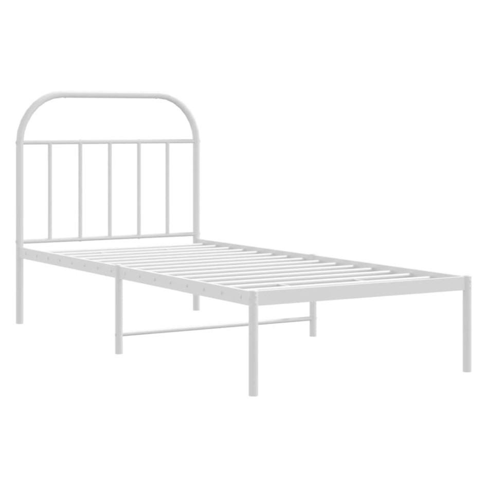 Estructura cama sin colchón con cabecero metal blanco 90x190
