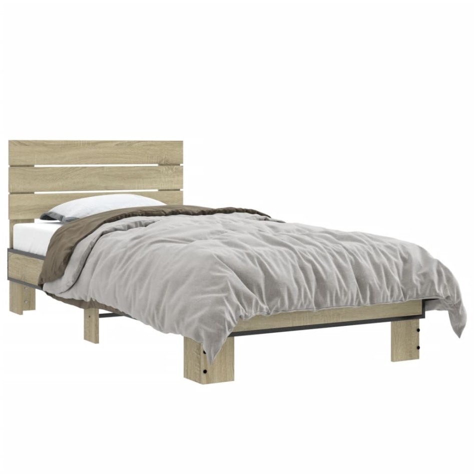 Estructura cama madera ingeniería metal roble Sonoma 75x190