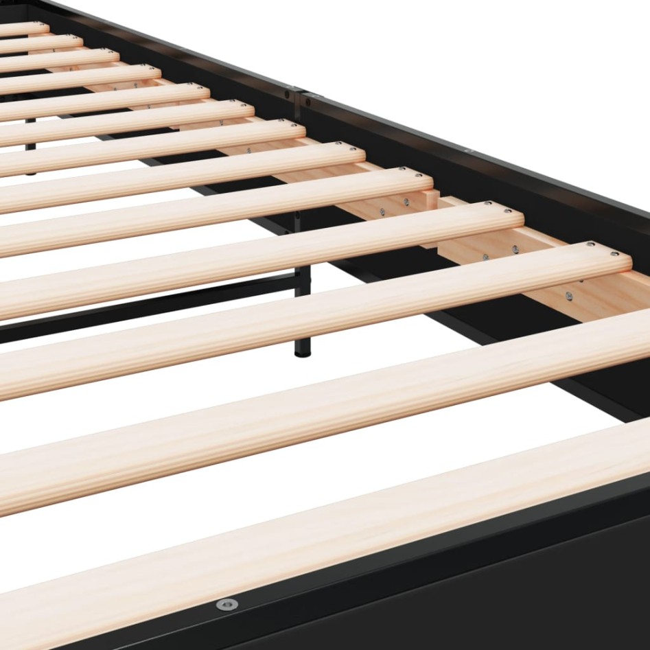 Estructura de cama madera de ingeniería y metal negra 90x190