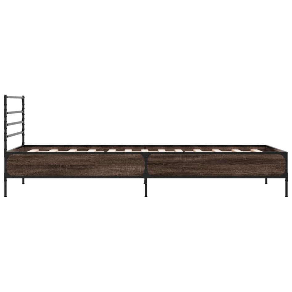 Estructura cama madera ingeniería metal marrón roble 90x190