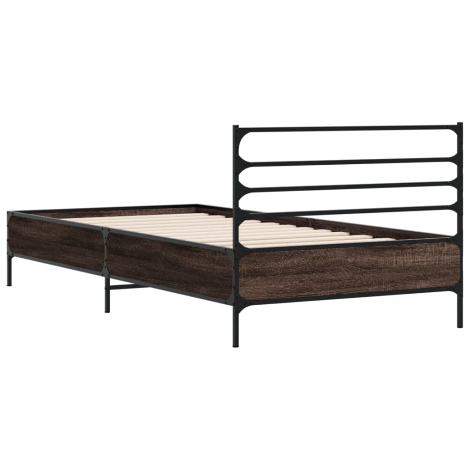 Estructura cama madera ingeniería metal marrón roble 90x190