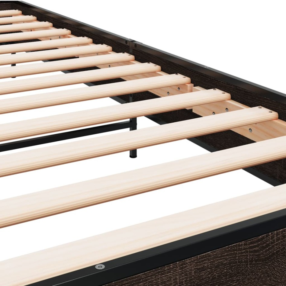 Estructura cama madera ingeniería metal marrón roble 90x190