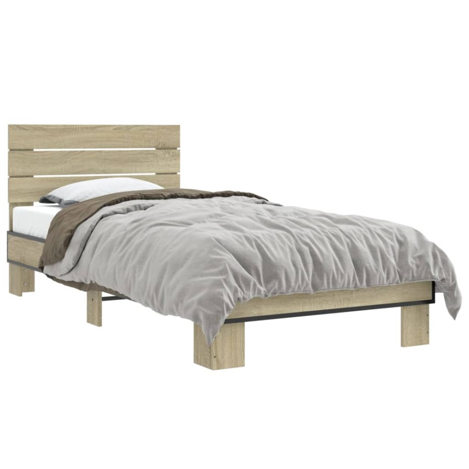 Estructura cama madera ingeniería metal roble Sonoma 90x200