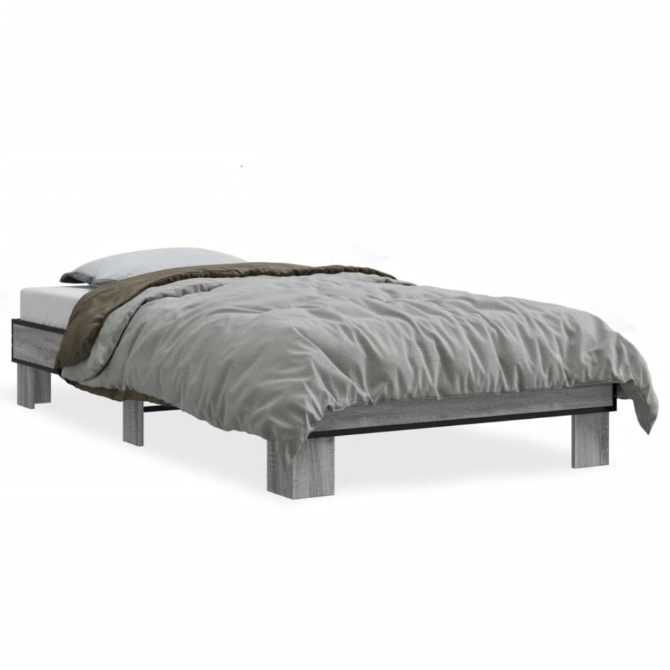 Estructura cama madera ingeniería metal gris Sonoma 100x200