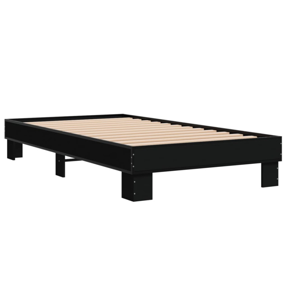Estructura de cama madera de ingeniería y metal negro 90x200