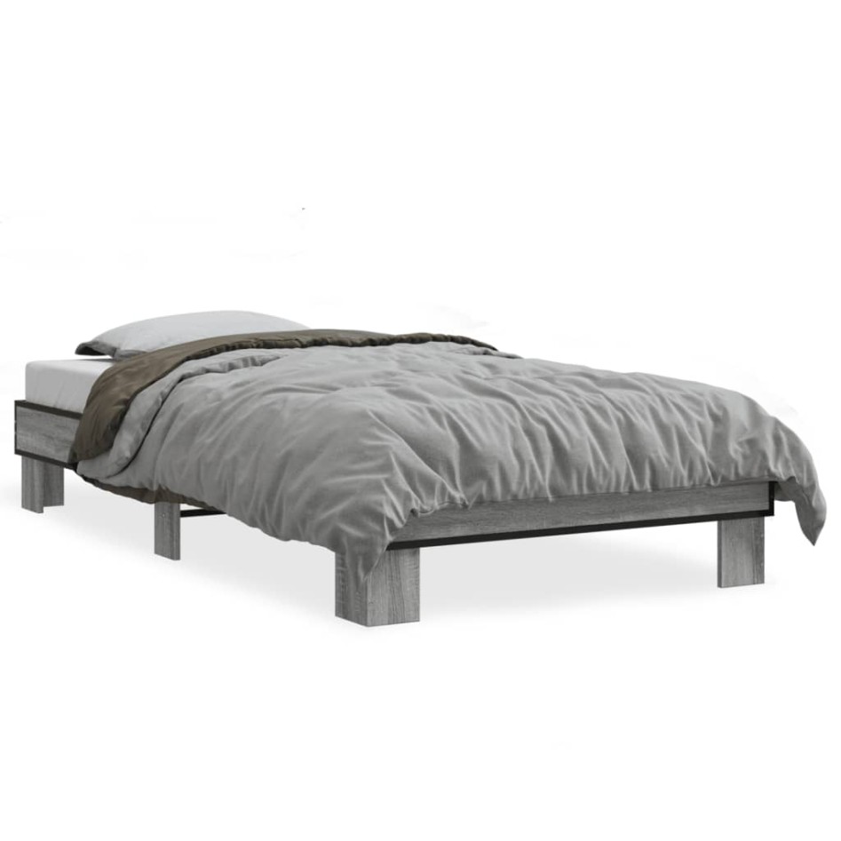 Estructura cama madera ingeniería metal gris Sonoma 90x190