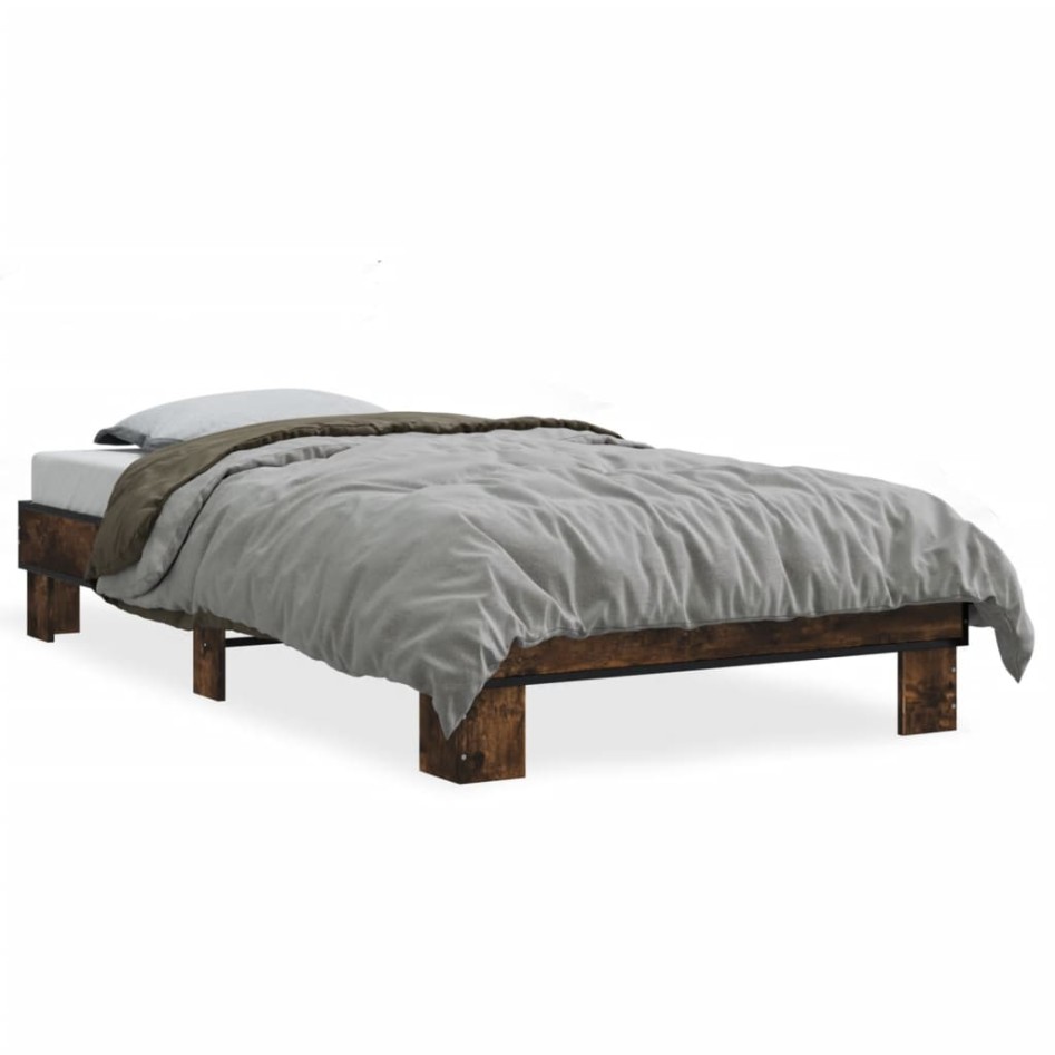 Estructura cama madera ingeniería metal roble humo 75x190