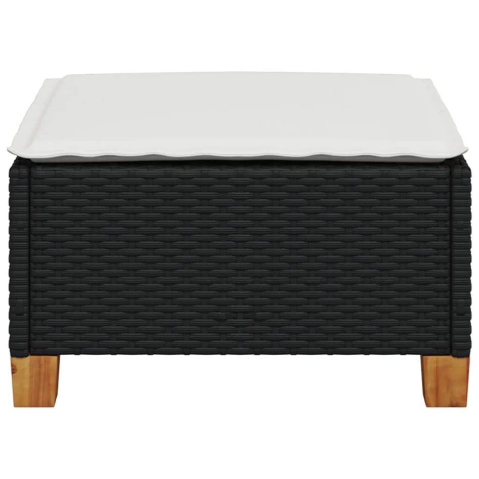 Taburete de jardín y cojín ratán sintético negro 63,5x56x32