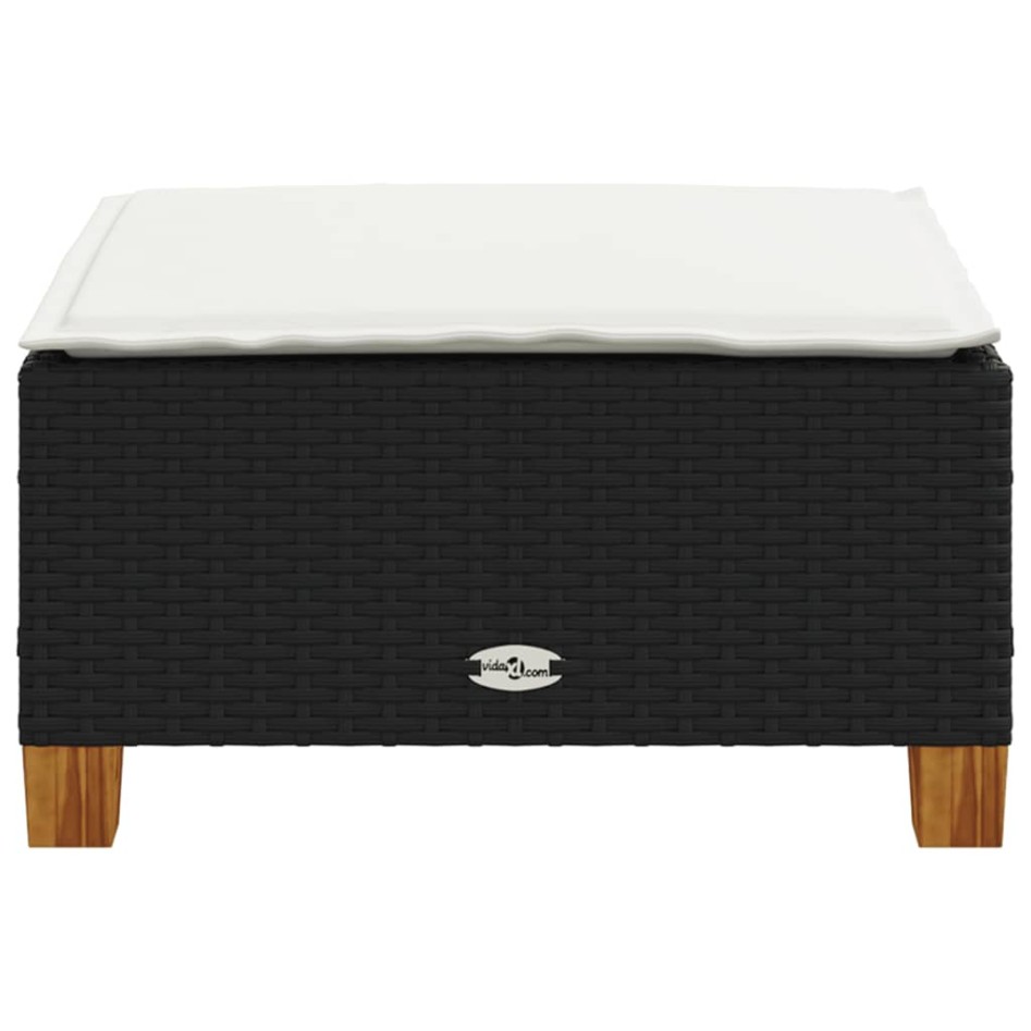 Taburete de jardín y cojín ratán sintético negro 63,5x56x32