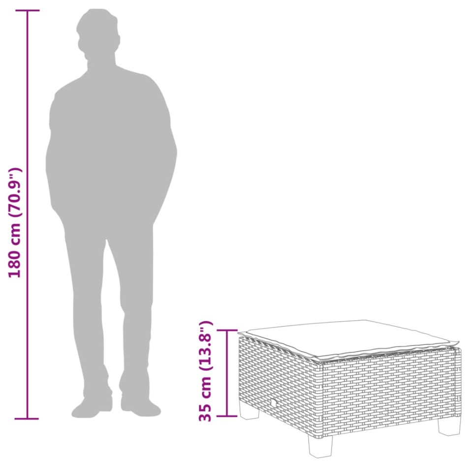 Taburete de jardín y cojín ratán sintético negro 63,5x56x32