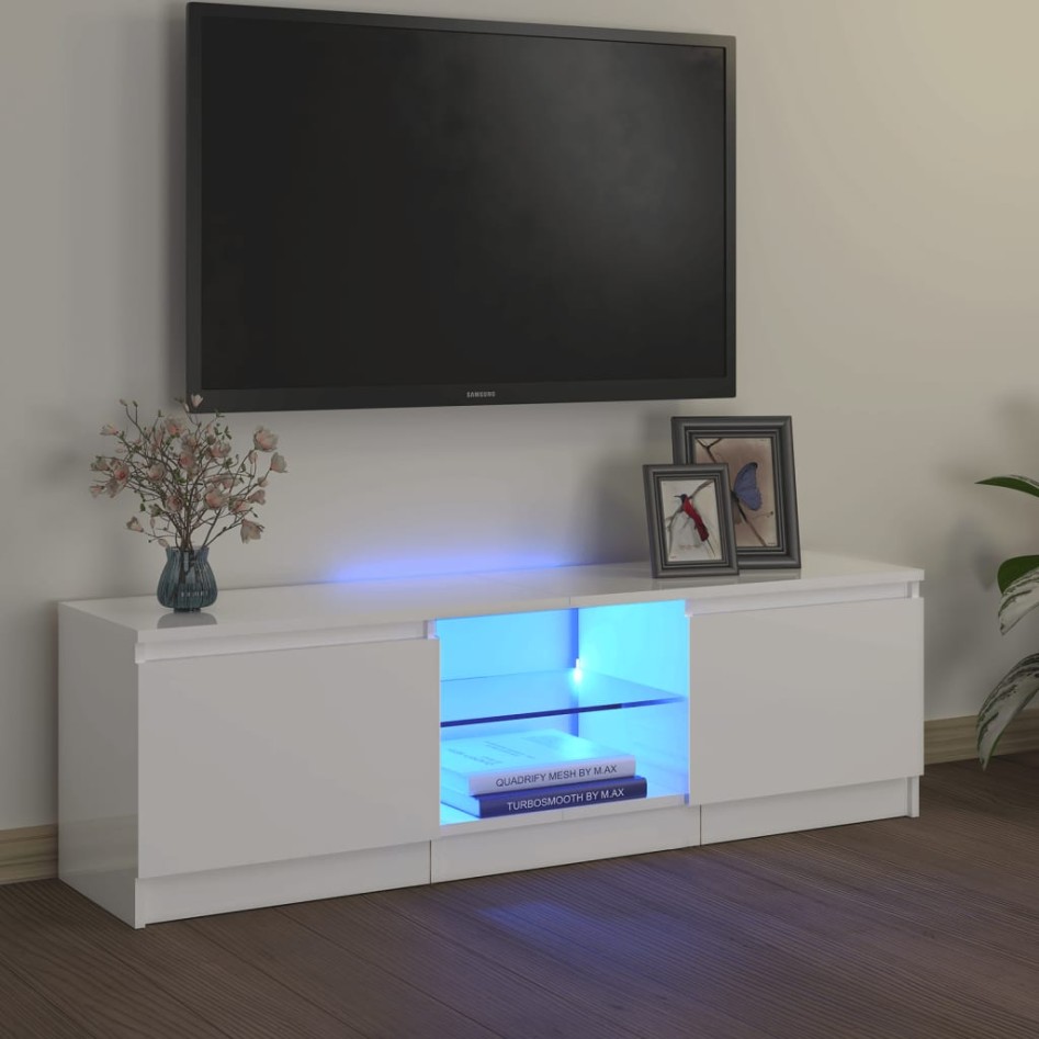 Mueble de TV con luces LED blanco brillante 120x30x35,5