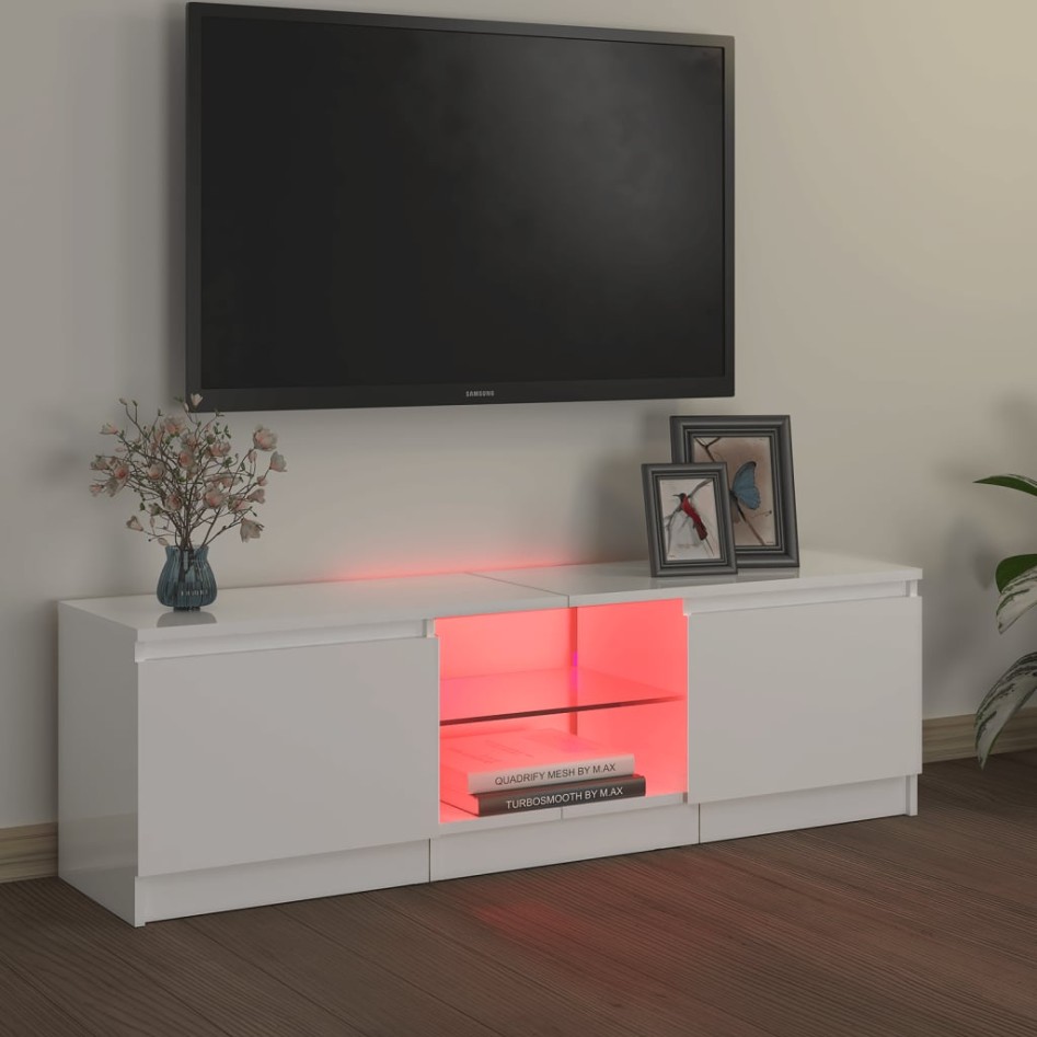 Mueble de TV con luces LED blanco brillante 120x30x35,5