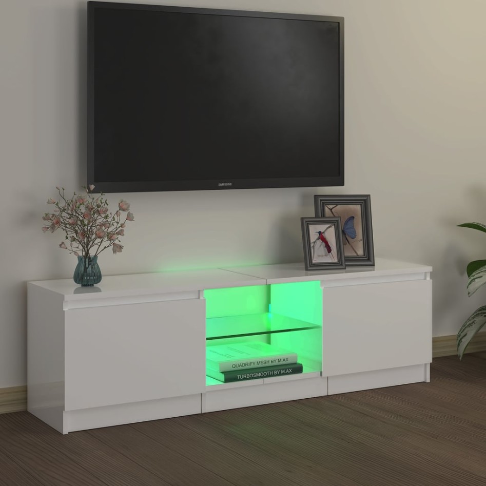 Mueble de TV con luces LED blanco brillante 120x30x35,5