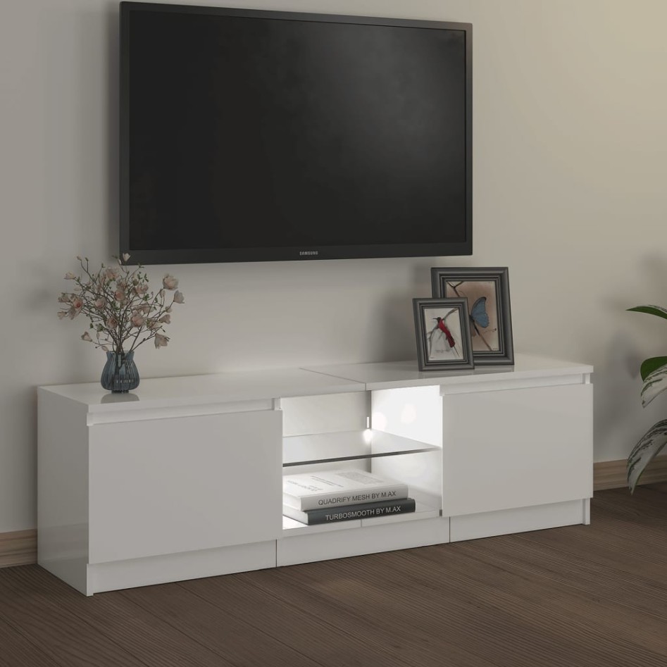 Mueble de TV con luces LED blanco brillante 120x30x35,5