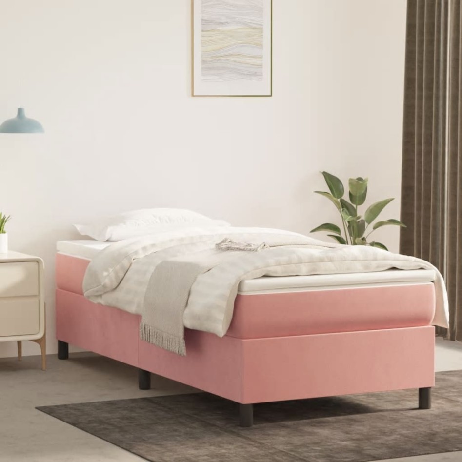 Estructura de cama sin colchón terciopelo rosa 90x190
