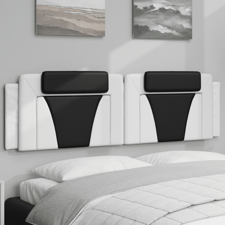 Cabecero de cama acolchado cuero sintético blanco negro 180