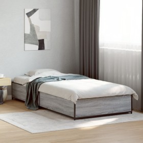 Estructura cama madera ingeniería metal gris Sonoma 90x200
