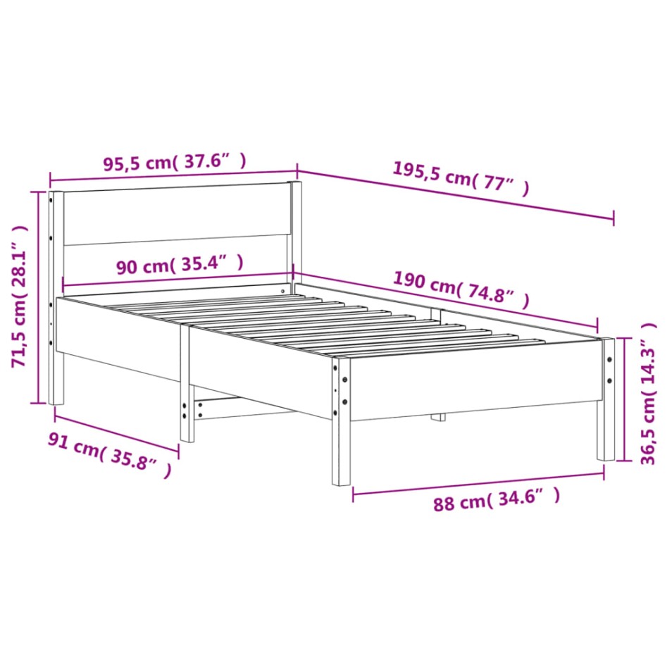 Estructura de cama sin colchón madera maciza blanca 90x190