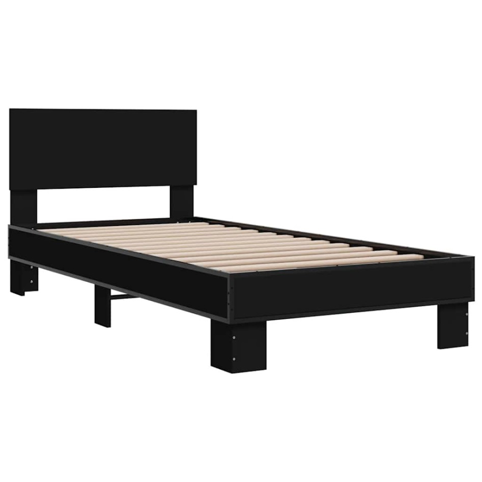 Estructura de cama madera de ingeniería y metal negro 90x200