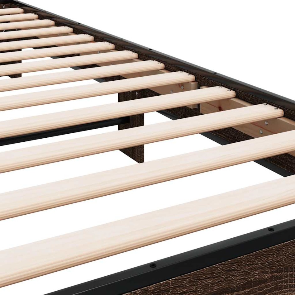 Estructura cama madera ingeniería metal roble marrón 90x200