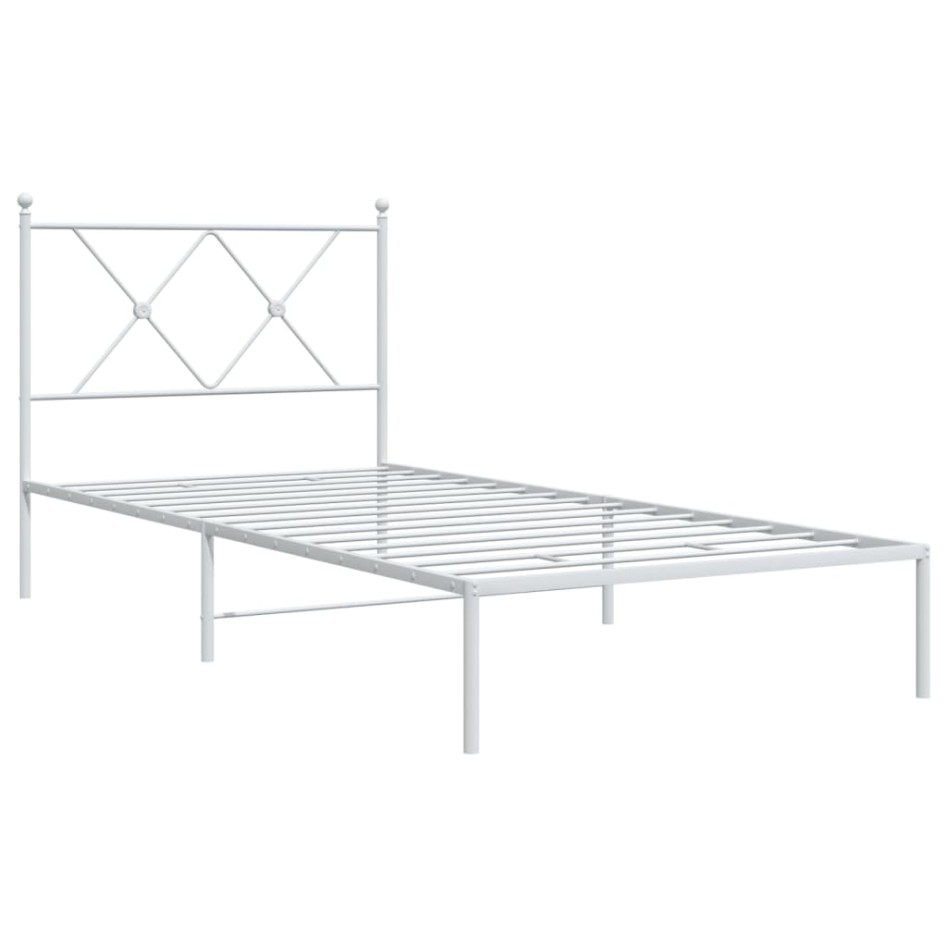 Estructura cama sin colchón con cabecero metal blanco 90x200