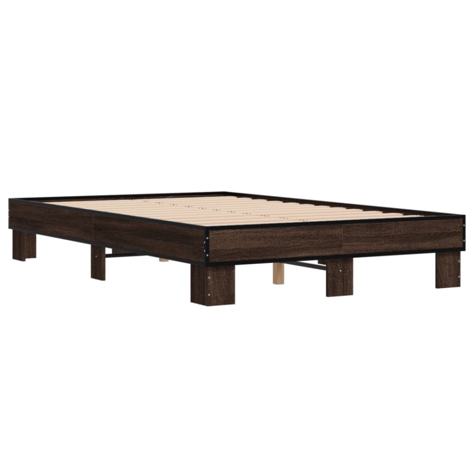 Estructura cama madera ingeniería metal marrón roble 120x200