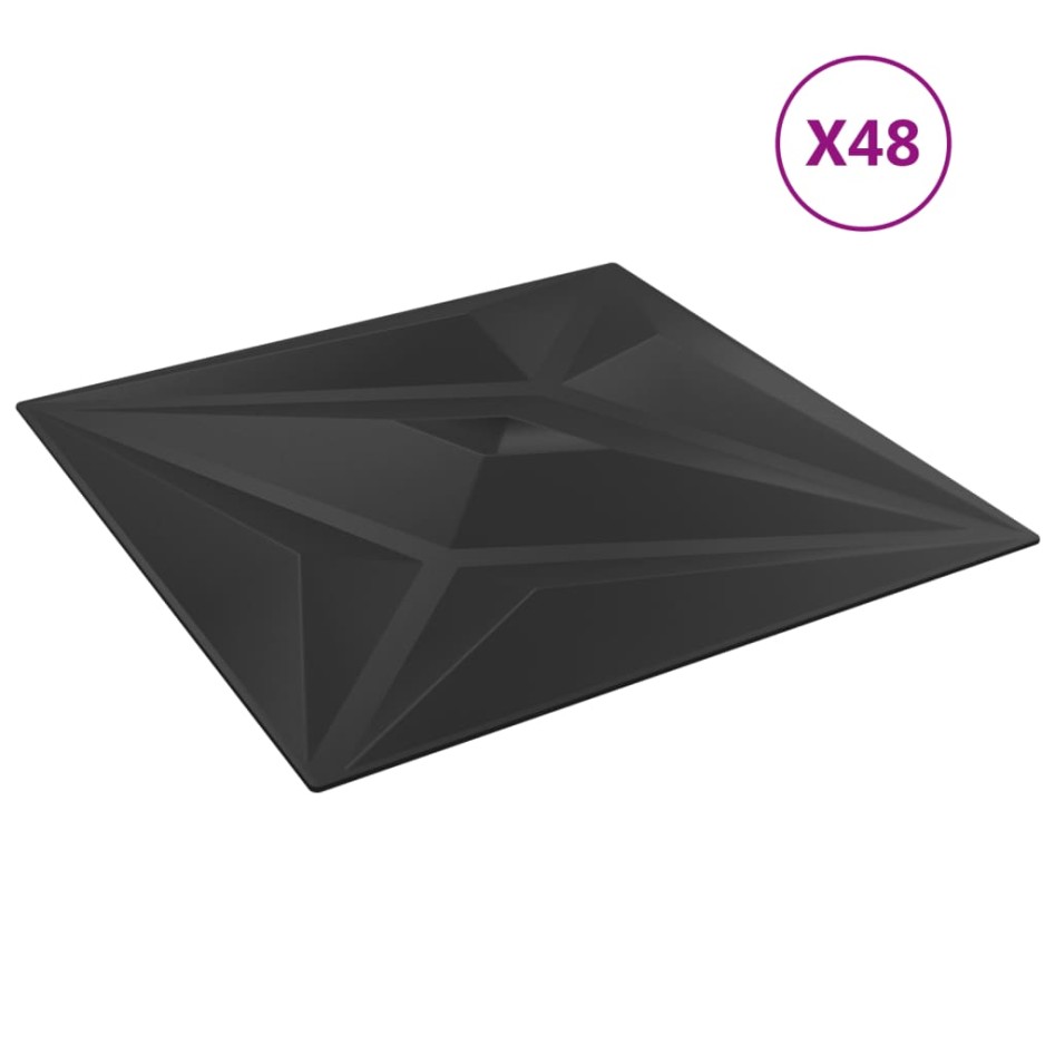 Paneles de pared 48 uds XPS estrella negro 50x50 cm 12