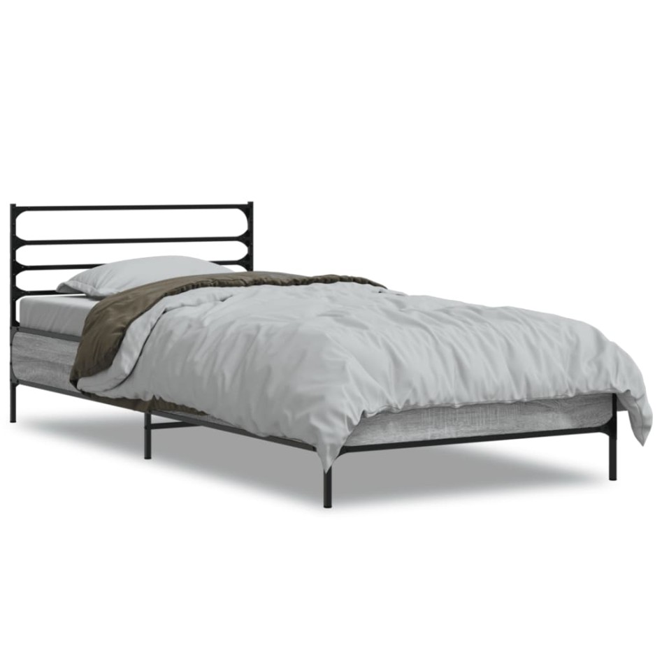 Estructura cama madera ingeniería metal gris Sonoma 75x190