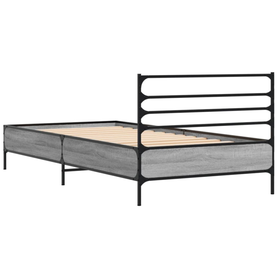 Estructura cama madera ingeniería metal gris Sonoma 75x190
