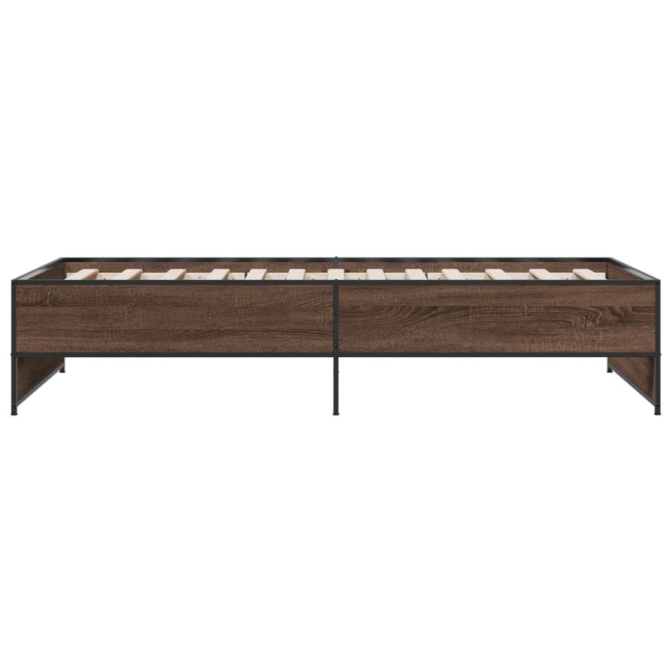 Estructura cama madera ingeniería metal marrón roble 90x190