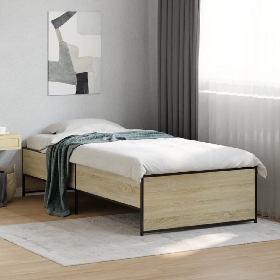 Estructura cama madera ingeniería metal roble Sonoma 75x190