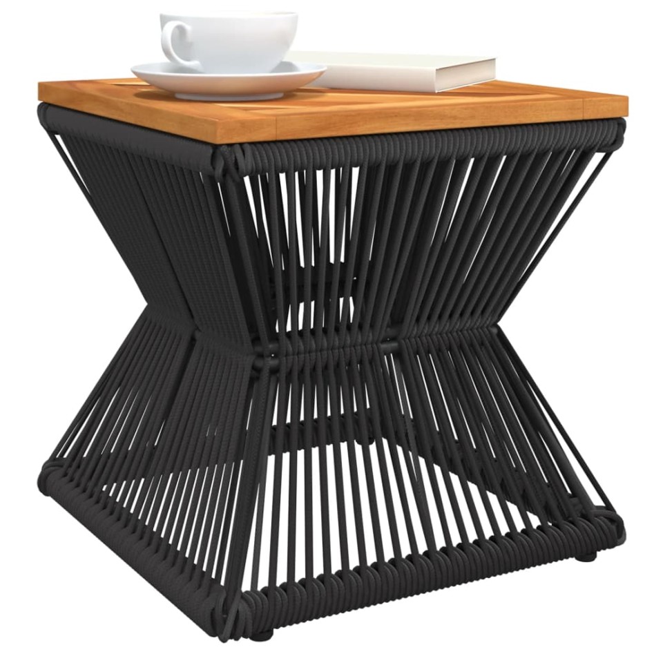 Mesa de centro base de alambre madera acacia negro 38x38x38