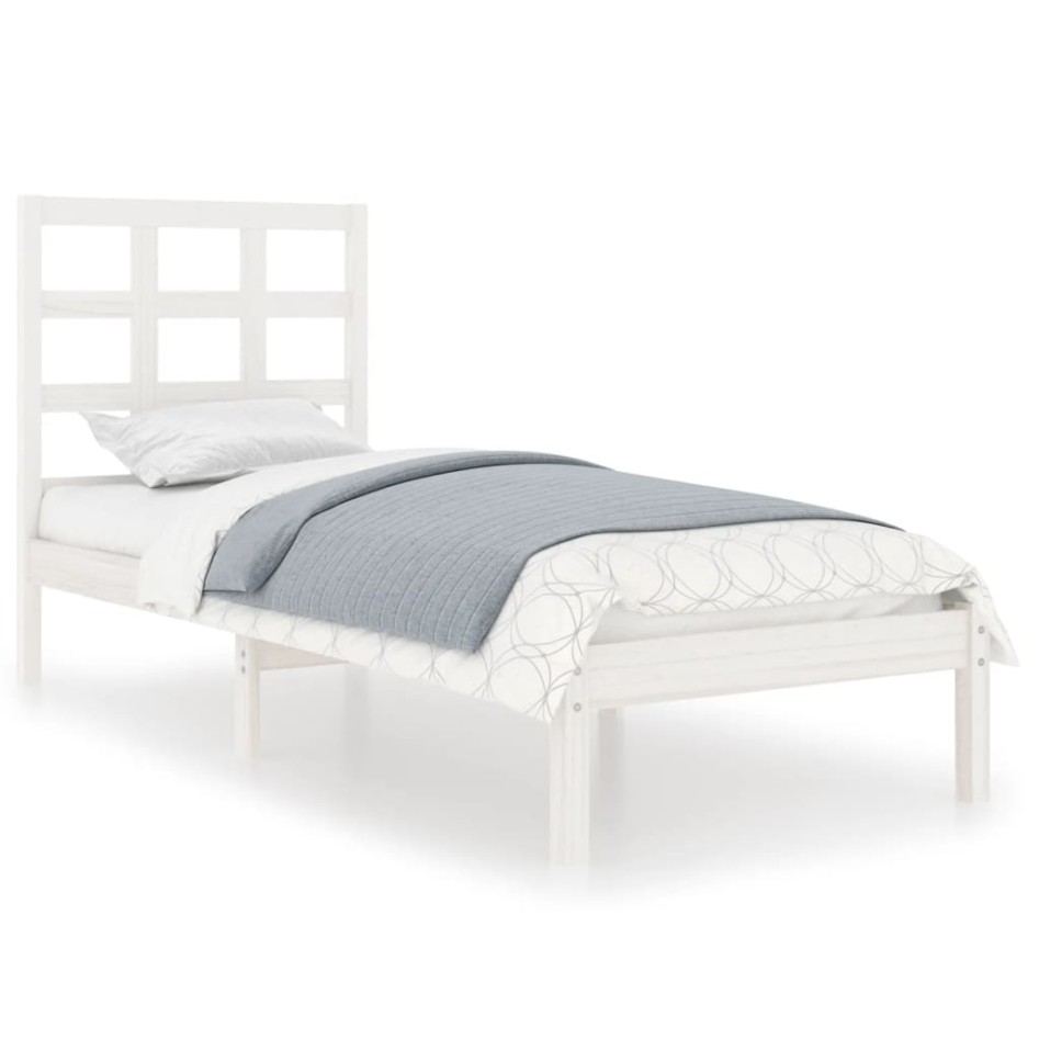 Estructura de cama madera maciza individual blanco 75x190