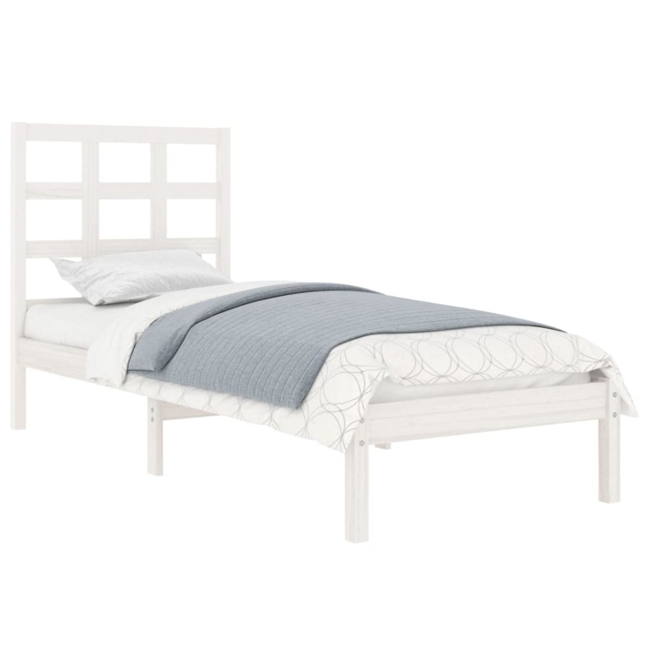 Estructura de cama madera maciza individual blanco 75x190