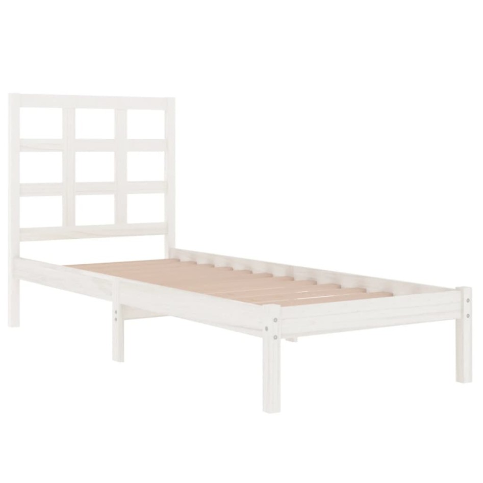 Estructura de cama madera maciza individual blanco 75x190