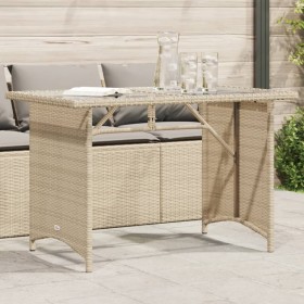 Mesa de jardín superficie de vidrio ratán PE beige 110x68x70